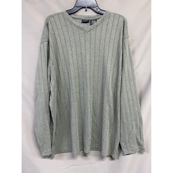 George Men's XL(46/48) Long Sleeve Ribbed V-Neck T-Shirt Green Cotton Blend - Picture 2 of 5